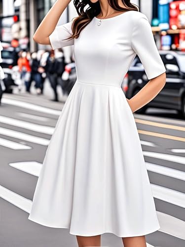 oxiuly White Cocktail Guest Cocktail Novelty Dresses for Mother Teacher's Gift Christmas Elegant Casual New Year Hepburn Style Vintage Dress with Pockets OX165 White 5F L - Image 4