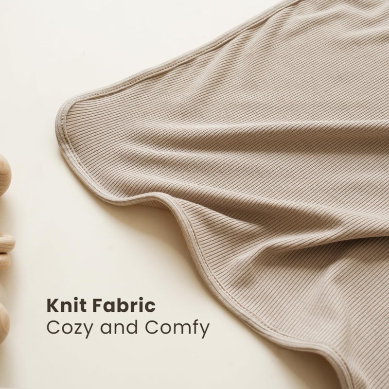 Konssy Knit Baby Blanket 2 Pack, Soft Ribbed Swaddle Receiving Blankets for Boys & Girls, Lightweight Cozy Swaddling Wrap for Newborns, Infants, & Toddlers, 33x42 Inch (Camel, Beige) - Image 2