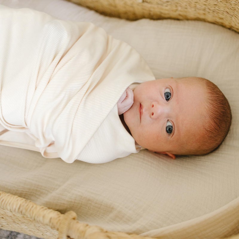 Konssy Knit Baby Blanket 2 Pack, Soft Ribbed Swaddle Receiving Blankets for Boys & Girls, Lightweight Cozy Swaddling Wrap for Newborns, Infants, & Toddlers, 33x42 Inch (Camel, Beige) - Image 3