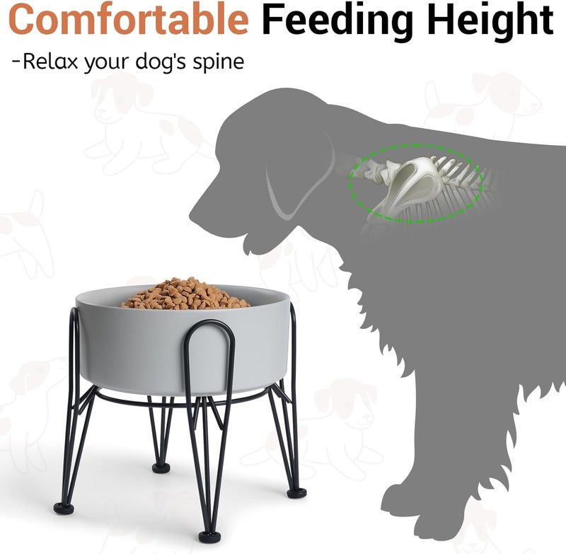 Kitwinney Elevated Dog Bowls, Ceramic Raised Dog Bowl Set with Anti-Slip and Non-Tip Metal Stand, 2 Pack Pet Food and Water Feeding Bowls for Small and Medium Dogs (Gray,7.6 Cups) - Image 2