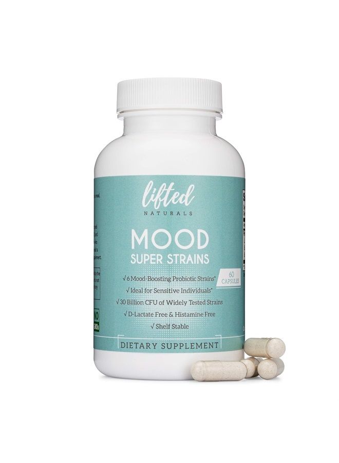 Probiotics - Mood Super Strains Probiotic - Naturally Supports Digestion & Mood - Histamine-Free Probiotics w/L Rhamnosus GG, Shelf Stable Probiotic Supplement, 60 Day Supply, Non-GMO, Vegan