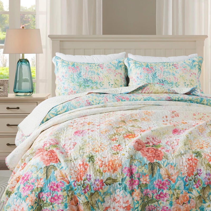 Travan Bedding Set - King Quilt Set with 1 Quilt and 2 Shams, Dream Garden-Champagne, Microfiber, All Season, 3 Pieces - Image 3