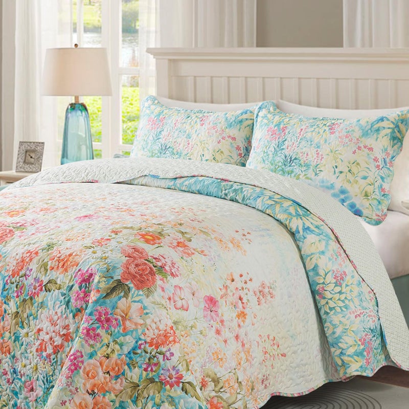 Travan Bedding Set - King Quilt Set with 1 Quilt and 2 Shams, Dream Garden-Champagne, Microfiber, All Season, 3 Pieces - Image 4