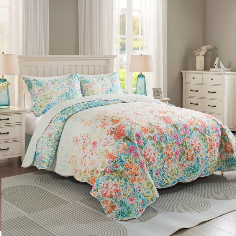 Travan Bedding Set - King Quilt Set with 1 Quilt and 2 Shams, Dream Garden-Champagne, Microfiber, All Season, 3 Pieces - Image 2
