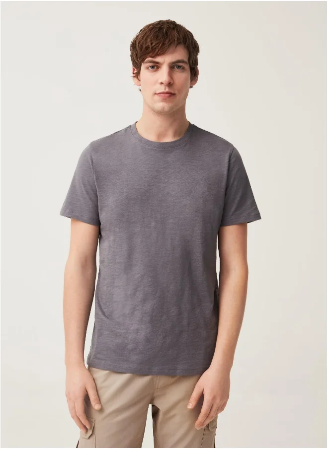 Ovs Ovs Round-Neck T-Shirt In Jersey Slub