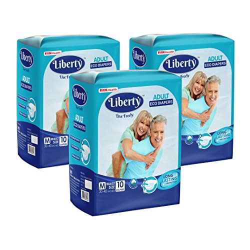 Liberty Popular Adult Diapers, Tape Style, Medium (M) Size, 30 Count, Waist Size (76-101cm | 30-40 inches), Unisex, High Absorbency, Leak Proof, Wetness Indicator, Pack of 3, 10 count/pack - Image 1