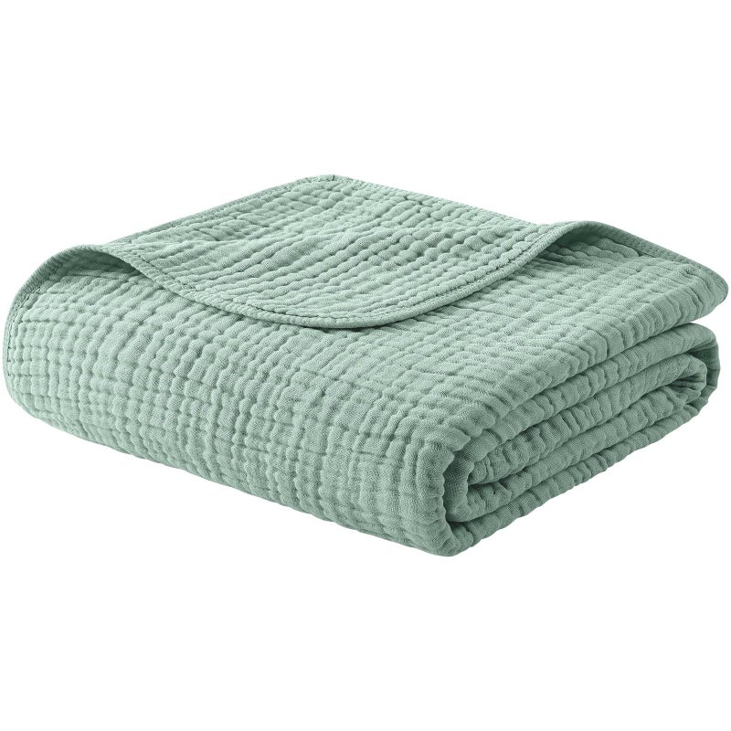 YOOFOSS Yoofoss Muslin Blanket 100 Organic Cotton Large Twin Size 60 x 80 for Bed Couch Summer Gauze Blanket for Adults Lightweight and Breathable Dark Green