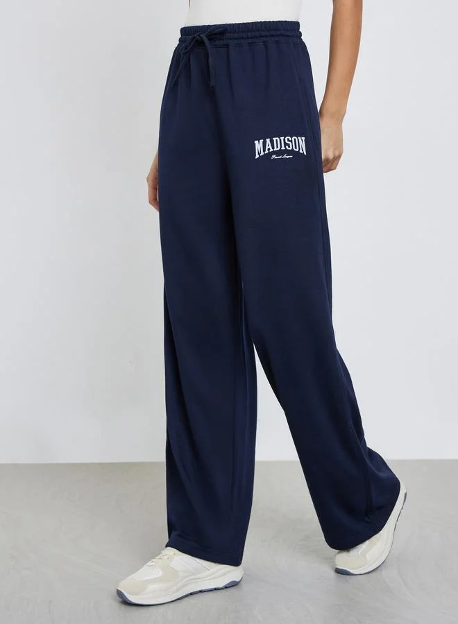 Styli Navy Blue Wide Leg Joggers