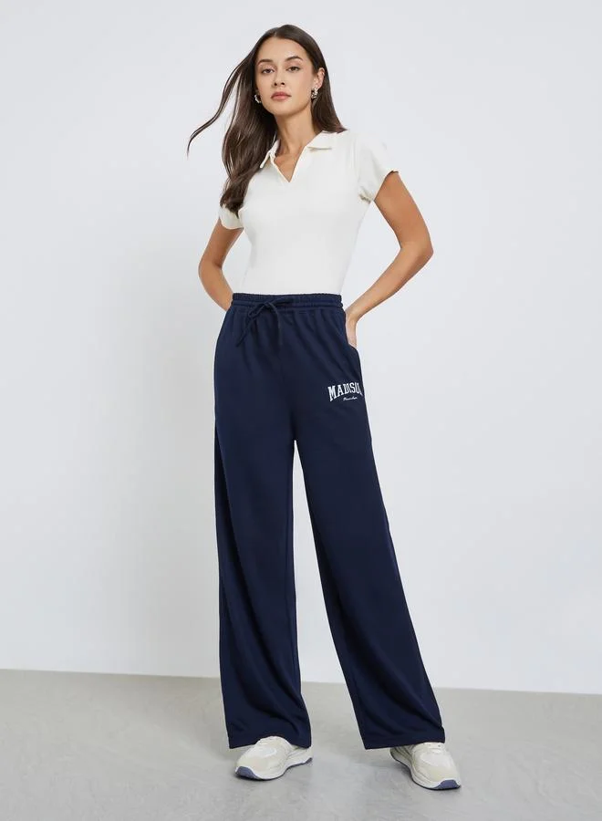 Styli Navy Blue Wide Leg Joggers