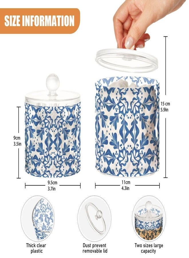 ElliTarr 2 Pack Qtip Dispenser Apothecary Jars with Lids Cotton Round Holder Bathroom Canisters for Cotton Swab Floss Ball Pads Clear Plastic Decorative Blue Tiles - Image 3