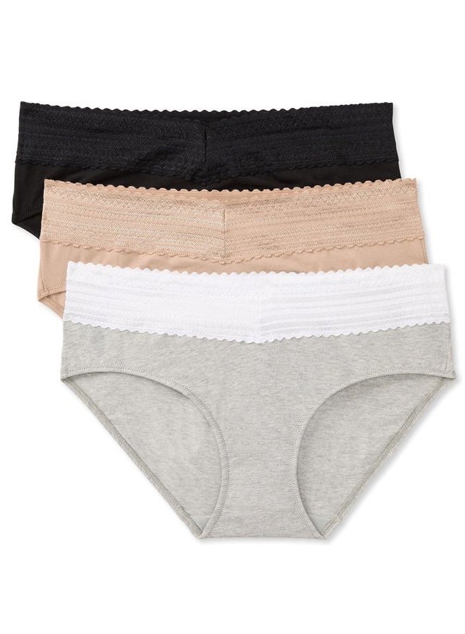 Warner's Women's Blissful Benefits Dig-Free Comfort Waist with Lace Cotton Hipster 3-Pack Ru2263w, Toasted Almond/Black/Light Grey Heather, XXL - Image 1