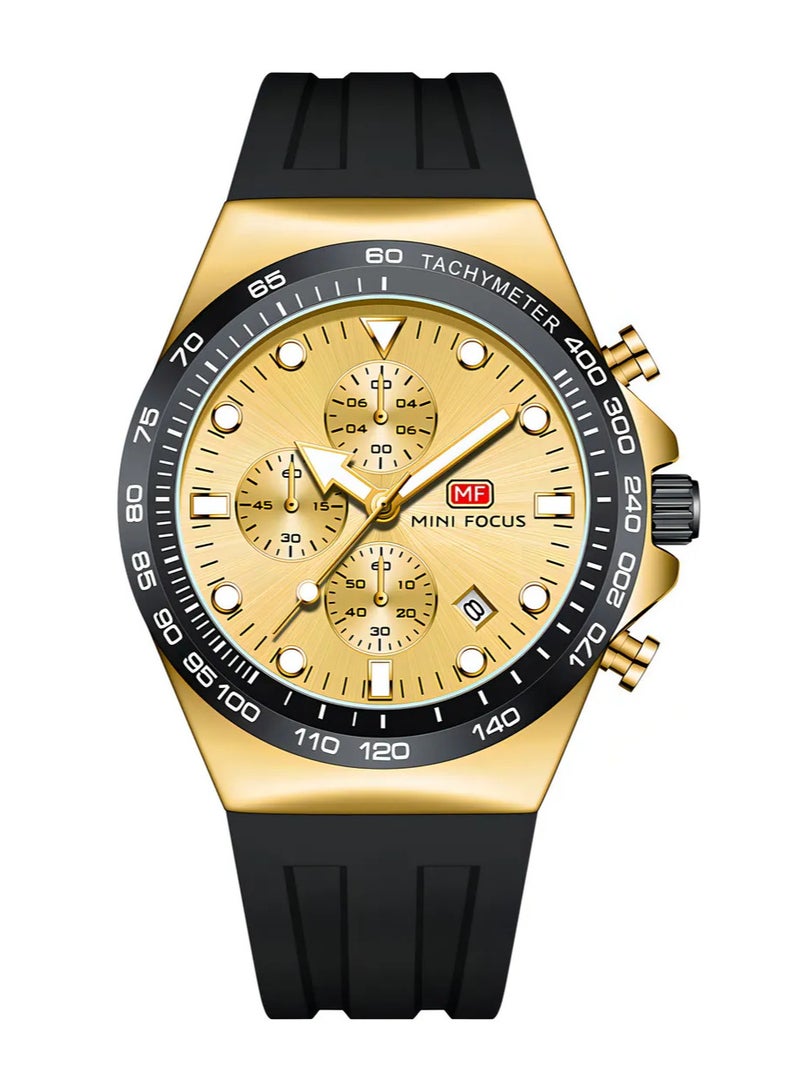 MINI FOCUS Mini Focus Men's Sport Watch with Gold Dial & Black Strap MF0488G - Image 1