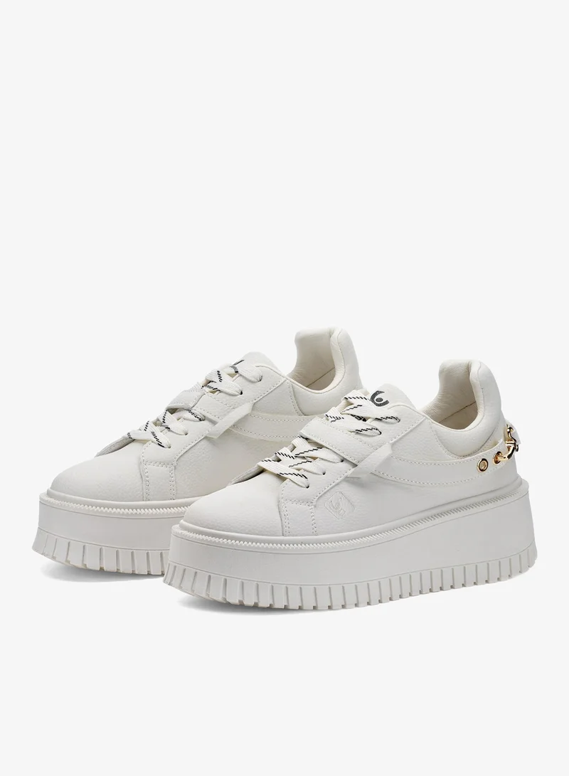 Freddy Off-White Freddy Women’s Platform Sneakers – Off-White Chunky Sole Casual Shoes with Gold Chain Detail for Women | Best Price UAE