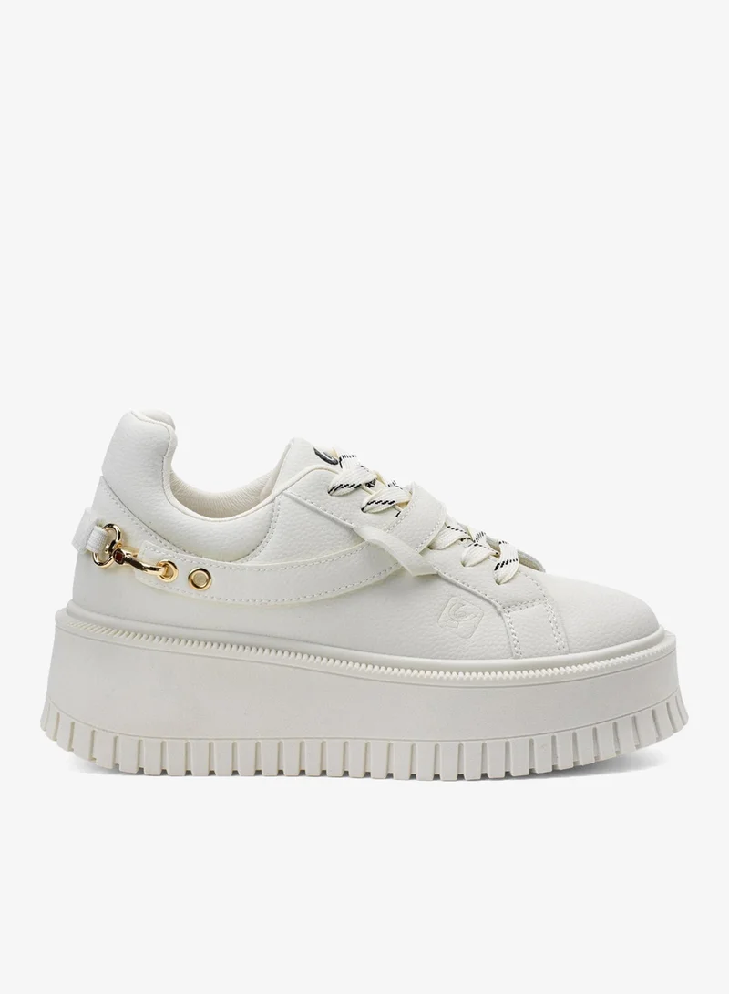 Freddy Women’s Platform Sneakers – Off-White Chunky Sole Casual Shoes with Gold Chain Detail