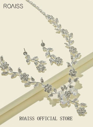 3 Pcs  Women's Jewelry Set Rhinestone Necklace Earrings Set Rose Flower Zircon Pendant Drop Dangle Bridal Evening Dress Accessories for Women Silver Clear Gift for Girlfriend Wife Mother - view 4