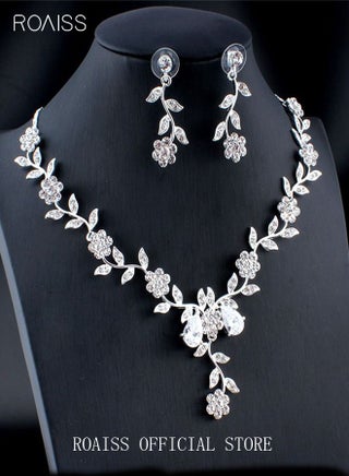 3 Pcs  Women's Jewelry Set Rhinestone Necklace Earrings Set Rose Flower Zircon Pendant Drop Dangle Bridal Evening Dress Accessories for Women Silver Clear Gift for Girlfriend Wife Mother - view 5