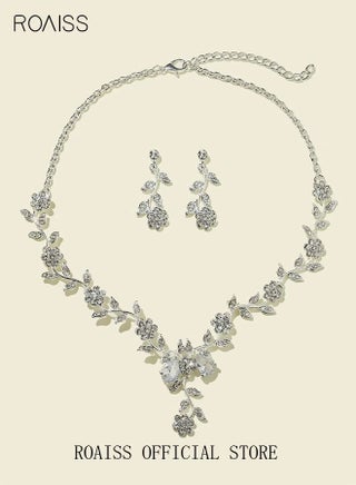 3 Pcs  Women's Jewelry Set Rhinestone Necklace Earrings Set Rose Flower Zircon Pendant Drop Dangle Bridal Evening Dress Accessories for Women Silver Clear Gift for Girlfriend Wife Mother - view 3