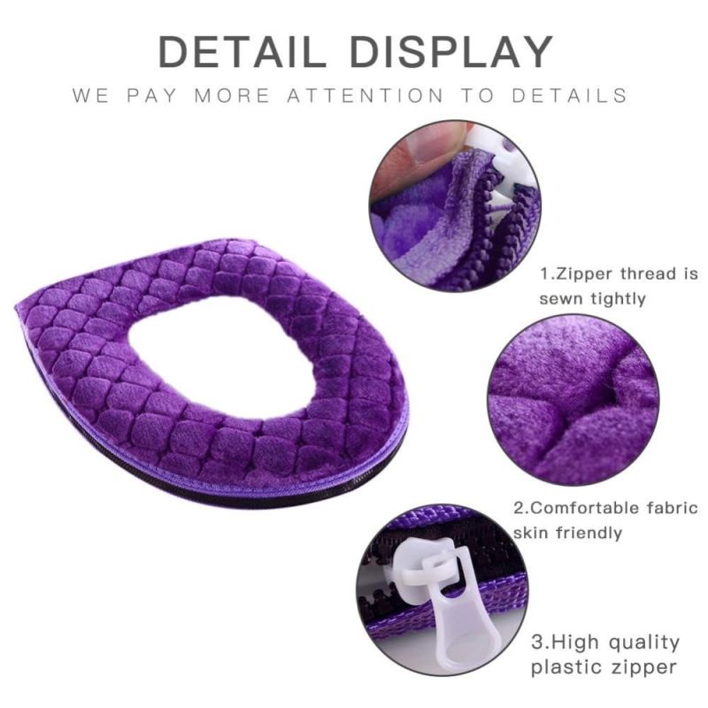 Plush Toilet Seat Cover: Purple, Thick Warm Cushion With PU Waterproof Backing - Quick Zipper Installation, Universal Fit For U/O/V-Shaped Seats For Home Bathroom, Elderly And Expecting Parents - Image 5