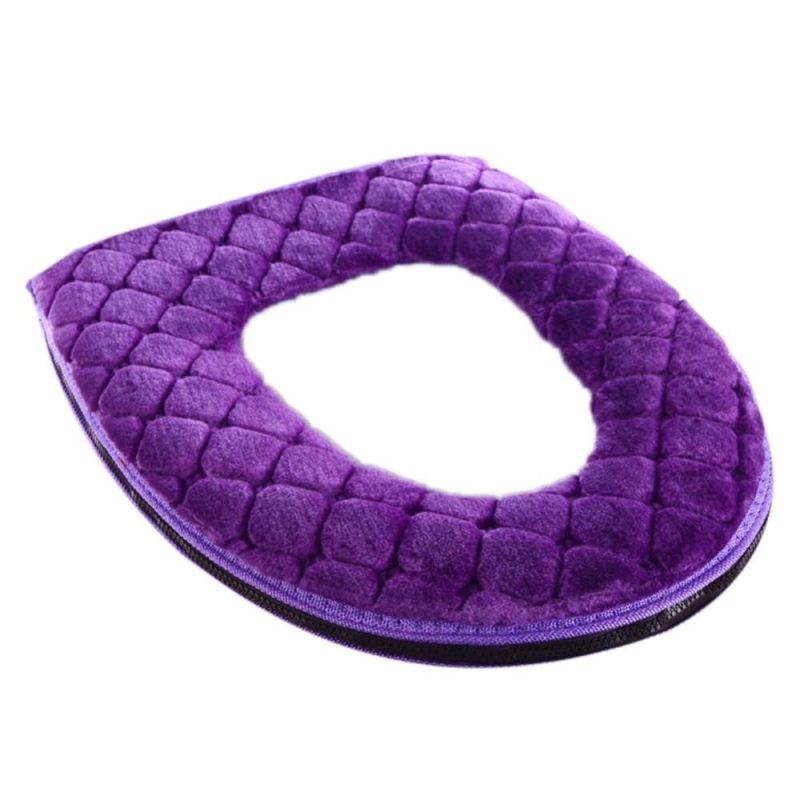 Plush Toilet Seat Cover: Purple, Thick Warm Cushion With PU Waterproof Backing - Quick Zipper Installation, Universal Fit For U/O/V-Shaped Seats For Home Bathroom, Elderly And Expecting Parents - Image 1