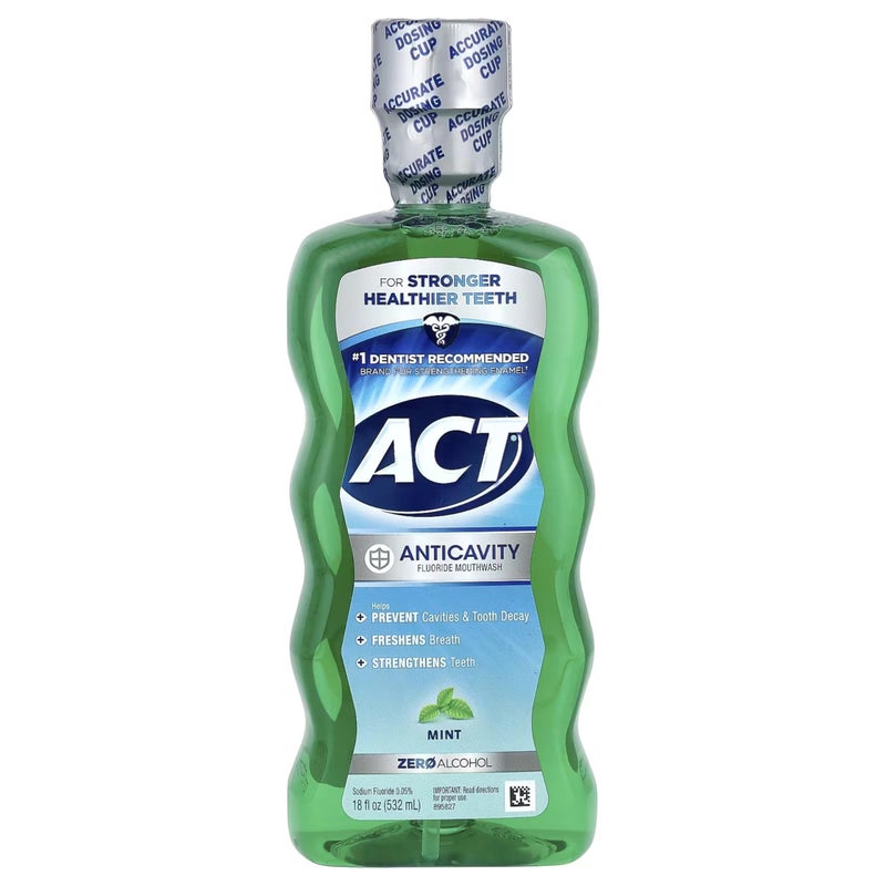 ACT Anticavity Fluoride Mouthwash, Mint, Alcohol Free, 18-Ounce Bottle (Pack of 6) - Image 1