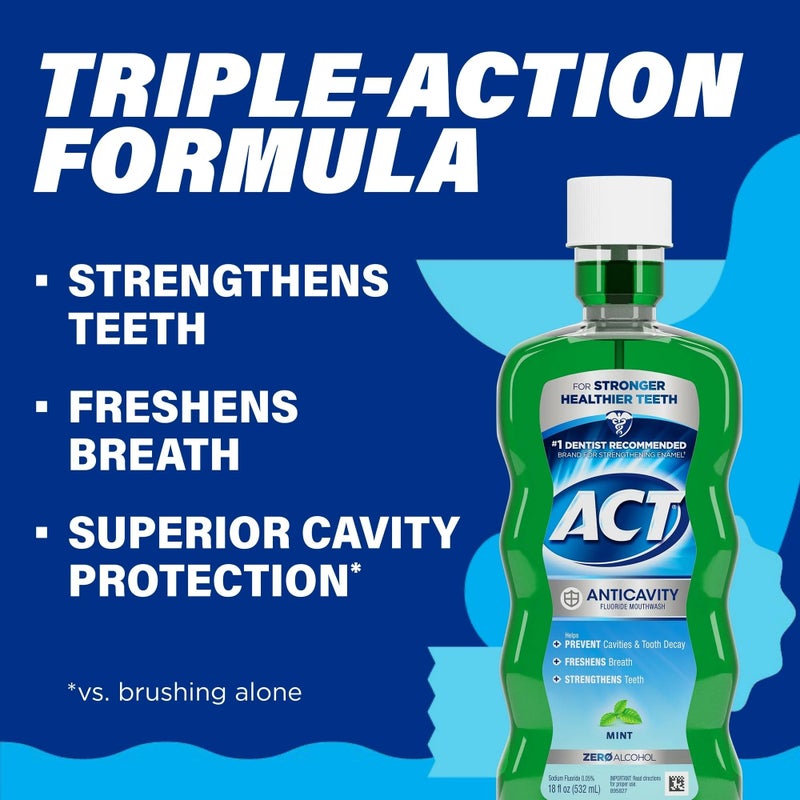 ACT Anticavity Fluoride Mouthwash, Mint, Alcohol Free, 18-Ounce Bottle (Pack of 6) - Image 2