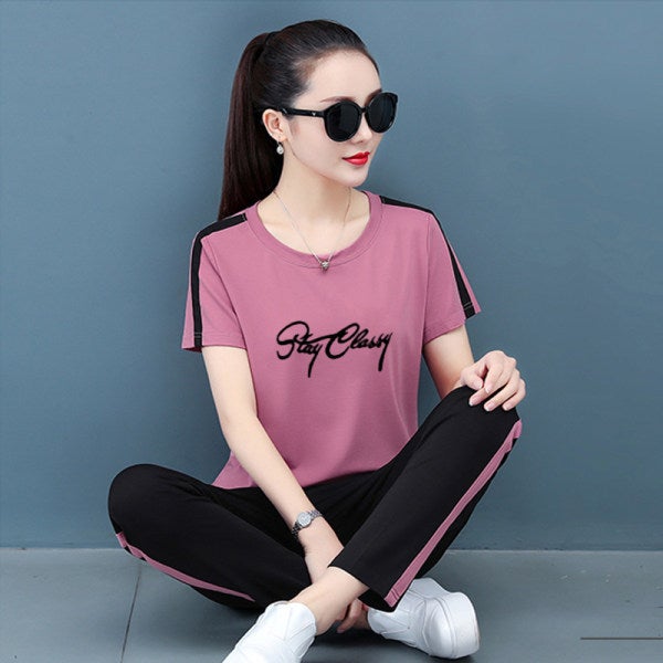 Generic 2022 Summer Fashion Casual Womens Sport Suit 7722 pink suit trousers 