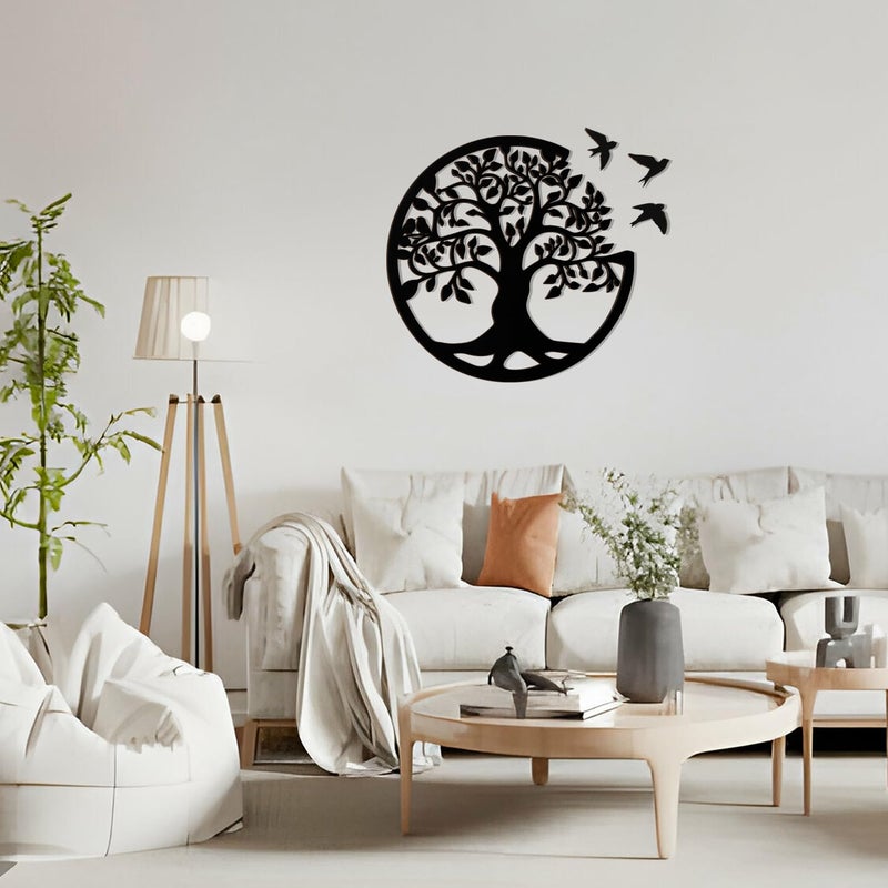 Focal20 Tree of Life Wall Art Wooden Tree Life Wall Decor with Three Birds 12 Inch Round Family Tree Life Wall Hanging Plaque for Bedroom Living Room Kitchen Office Farmhouse Decor Indoor Outdoor (Round Tree of Life - Black) - Image 5
