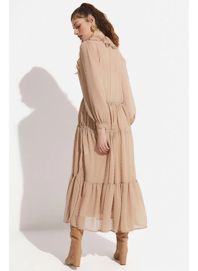 JUNE June Women Flounce Detailed Lined Woven Maxi Dress Stone