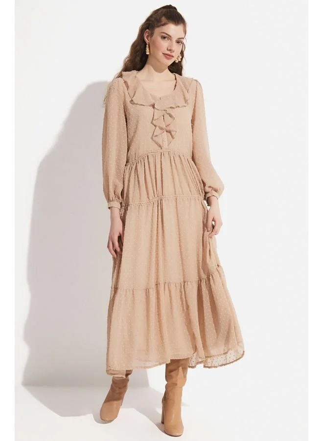 JUNE June Women Flounce Detailed Lined Woven Maxi Dress Stone