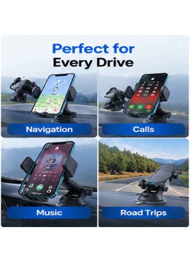 IMPERIUM Premium Universal Car Phone Holder Mount for Windshield, Dashboard & Air Vent – 360° Rotating Hands-Free Mobile Phone Stand with Strong Suction Cup, Secure Grip & Adjustable Viewing Angle for iPhone, Android & All Smartphones, Dark Black - Image 2