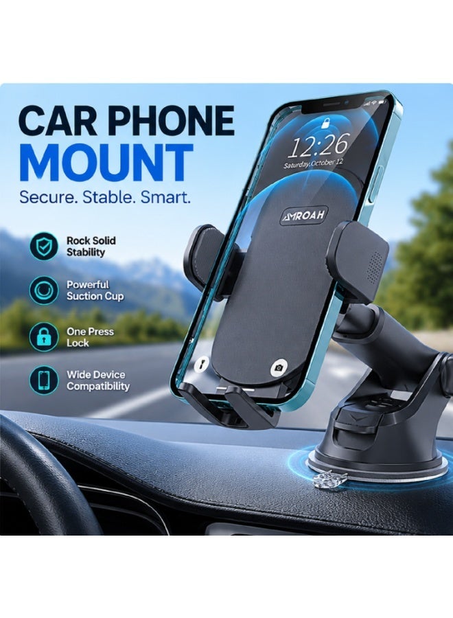 IMPERIUM Premium Universal Car Phone Holder Mount for Windshield, Dashboard & Air Vent – 360° Rotating Hands-Free Mobile Phone Stand with Strong Suction Cup, Secure Grip & Adjustable Viewing Angle for iPhone, Android & All Smartphones, Dark Black - Image 1