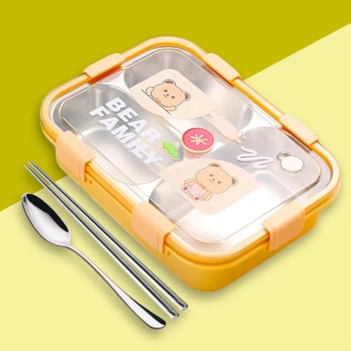 KBV Leak-Proof Stainless Steel Lunch Box (3 Compartment) – BPA-Free Airtight Insulated Tiffin Box with Spoon & Chopsticks | Food Grade Bento Lunch Box for School, Office, Kids, Travel | ISI Mark - Image 1