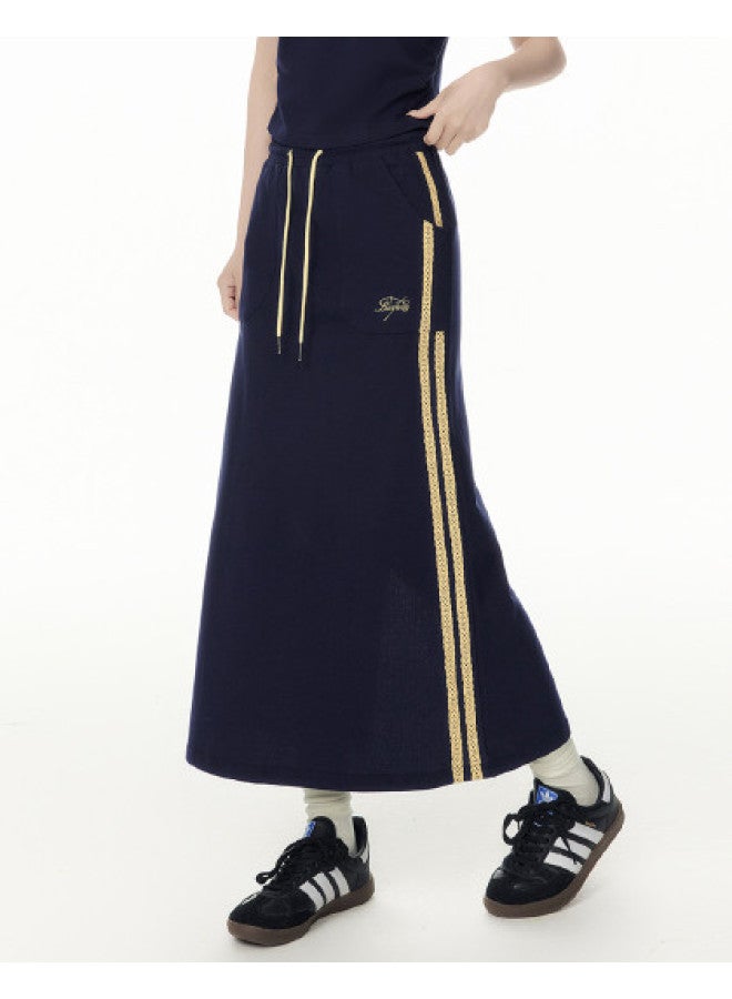 EPTISON طقم تي شيرت بأكمام قصيرة ضيقة بياقة دائرية صيفي جديد 2025 مع تنورة رياضية مزينة بشريط ملون - Image 1