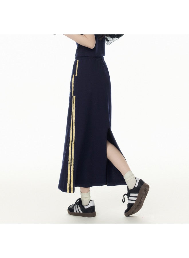 EPTISON طقم تي شيرت بأكمام قصيرة ضيقة بياقة دائرية صيفي جديد 2025 مع تنورة رياضية مزينة بشريط ملون - Image 5