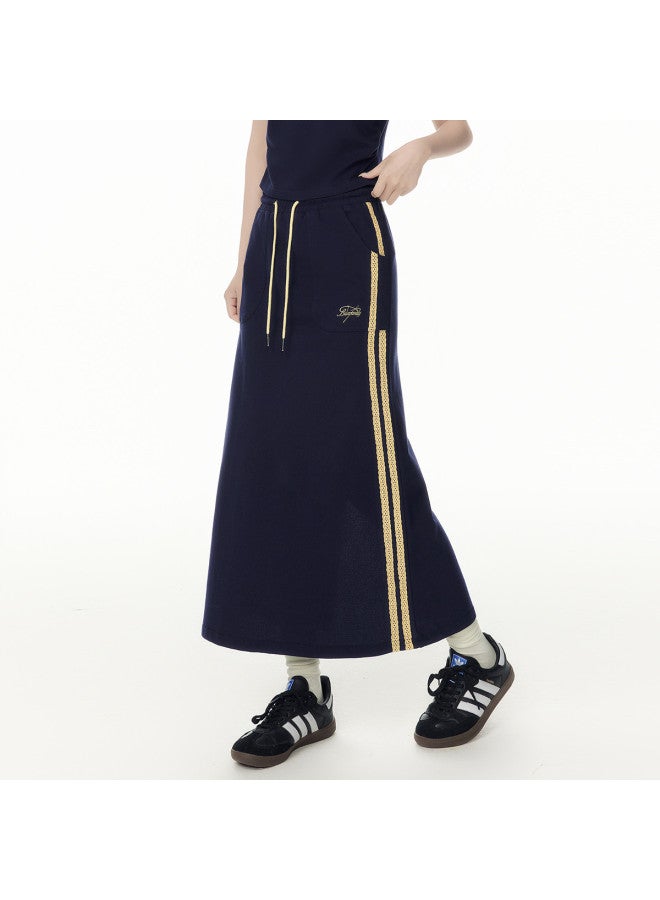 EPTISON طقم تي شيرت بأكمام قصيرة ضيقة بياقة دائرية صيفي جديد 2025 مع تنورة رياضية مزينة بشريط ملون - Image 2