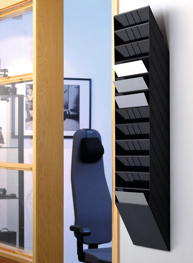 ديورابل حامل ملفات يثبت على الحائط بسعة 12 مقسما لوثائق A4 أفقي، يستوعب حتى 24 مم سماكة حشوة، يتحمل تقريبا 6 كجم، حل جداري موفر للمساحة ومنتج ألماني مثالي للاستقبال — ديوريبل - Image 2