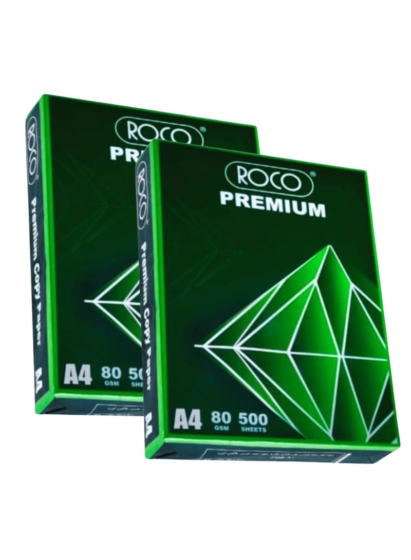روكو ورق طباعة A4 عدد 2 رزمة  1000 ورقة وزن 80 جم متعدد الاستخدامات للطابعات الليزر  والنافثة للحبر والتصوير من روكو لون أبيض مقاس A4 - Image 1
