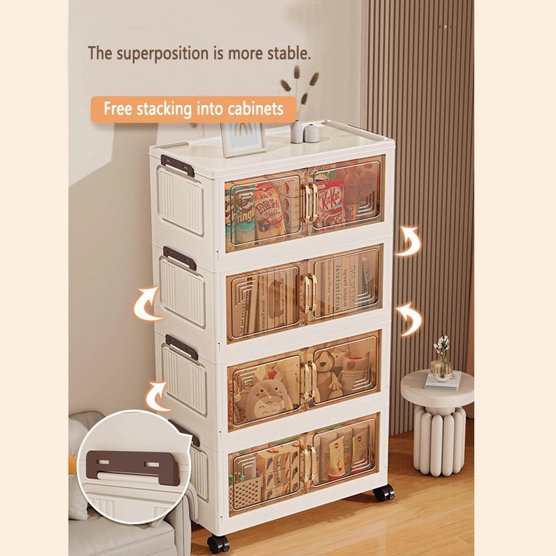 Emapoy Stackable Plastic Storage Organizers With Lids, 4 Tier Storage Cabinet with Wheels Dual Opening Storage Box, Collapsible Closet Organizer Foldable Clothes Snacks Toys Book Container Case - Image 2