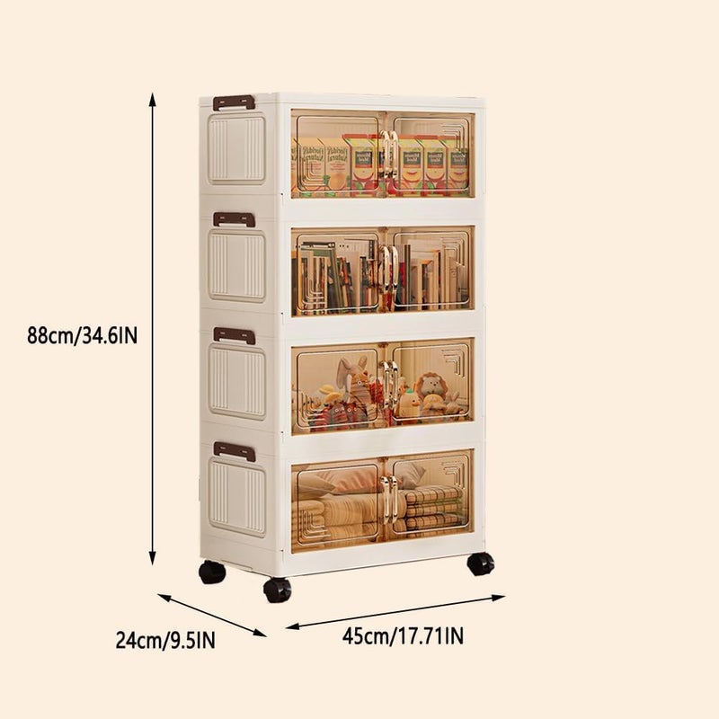 Emapoy Stackable Plastic Storage Organizers With Lids, 4 Tier Storage Cabinet with Wheels Dual Opening Storage Box, Collapsible Closet Organizer Foldable Clothes Snacks Toys Book Container Case - Image 4