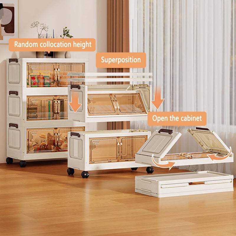 Emapoy Stackable Plastic Storage Organizers With Lids, 4 Tier Storage Cabinet with Wheels Dual Opening Storage Box, Collapsible Closet Organizer Foldable Clothes Snacks Toys Book Container Case - Image 3