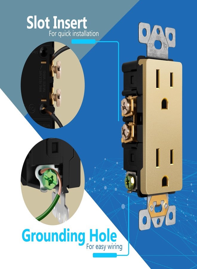 LIDER Matte Finish Decorator Receptacle with Interchangeable Face Cover, Child Safe Tamper-Resistant Wall Outlet, Residential Grade, Self-Grounding, 15A 125V, UL Listed, LR15-TR-GD5P, Gold, 5 Pack - Image 4