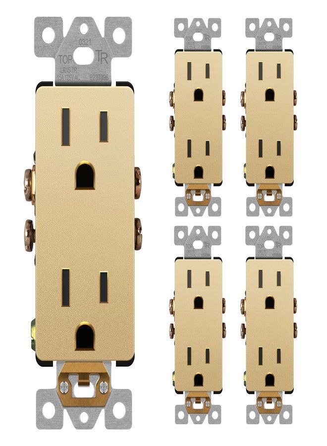 LIDER Matte Finish Decorator Receptacle with Interchangeable Face Cover, Child Safe Tamper-Resistant Wall Outlet, Residential Grade, Self-Grounding, 15A 125V, UL Listed, LR15-TR-GD5P, Gold, 5 Pack - Image 1