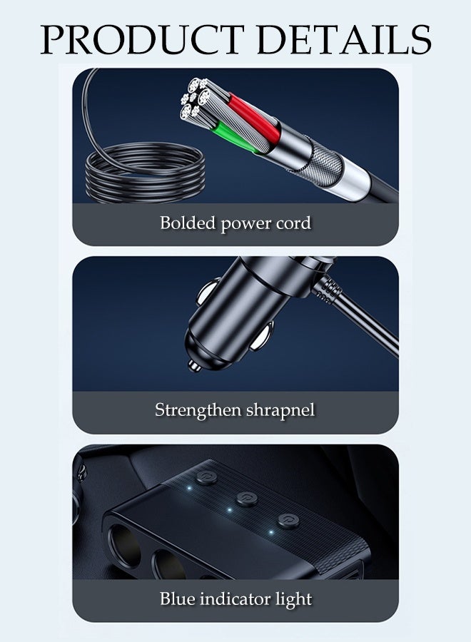 DUNISO 12/24W Cigarette Lighter USB Charger, 128W Car Charger with LED Voltage Display,Adapter with 3 Sockets,PD 30W & 4 USB Ports , Quick Charging for Car Devices with Independent  Switches - Image 3