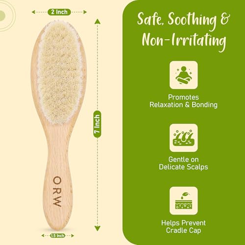 ORW OREN’S Baby Hair Brush - Perfect for Newborn, Toddlers, Infants, Girls & Boys - Beechwood Handle & Goat Hair White Soft Bristle Brush for Gentle Scalp Grooming, Cradle Cap Relief - Image 5
