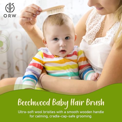 ORW OREN’S Baby Hair Brush - Perfect for Newborn, Toddlers, Infants, Girls & Boys - Beechwood Handle & Goat Hair White Soft Bristle Brush for Gentle Scalp Grooming, Cradle Cap Relief - Image 2