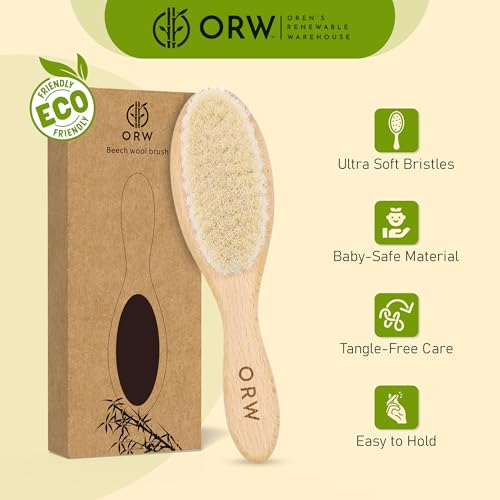 ORW OREN’S Baby Hair Brush - Perfect for Newborn, Toddlers, Infants, Girls & Boys - Beechwood Handle & Goat Hair White Soft Bristle Brush for Gentle Scalp Grooming, Cradle Cap Relief - Image 3