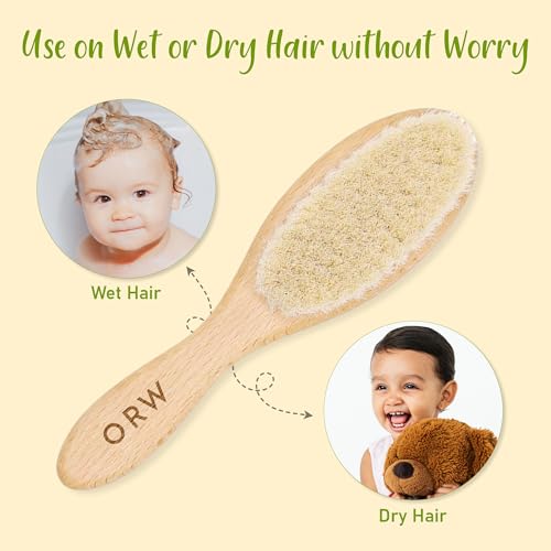 ORW OREN’S Baby Hair Brush - Perfect for Newborn, Toddlers, Infants, Girls & Boys - Beechwood Handle & Goat Hair White Soft Bristle Brush for Gentle Scalp Grooming, Cradle Cap Relief - Image 4