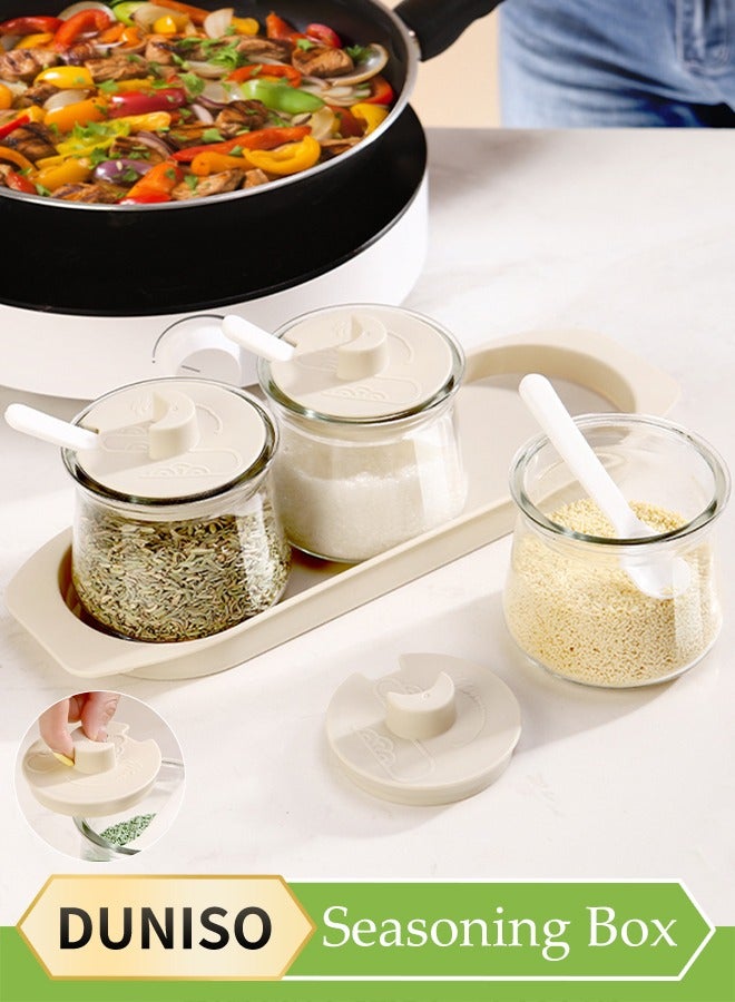 DUNISO 3 Pcs Seasoning Box Set, Household Spice Container, Kitchen Seasoning Bottle, Equipped Withspoon, Lid, Tray, Dustproof And Moisture Proof, Easy To Clean, Suitable For Home And Kitchen - Image 1