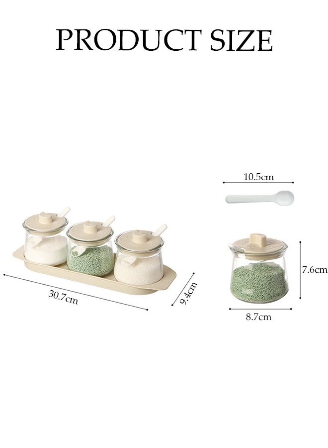 DUNISO 3 Pcs Seasoning Box Set, Household Spice Container, Kitchen Seasoning Bottle, Equipped Withspoon, Lid, Tray, Dustproof And Moisture Proof, Easy To Clean, Suitable For Home And Kitchen - Image 2