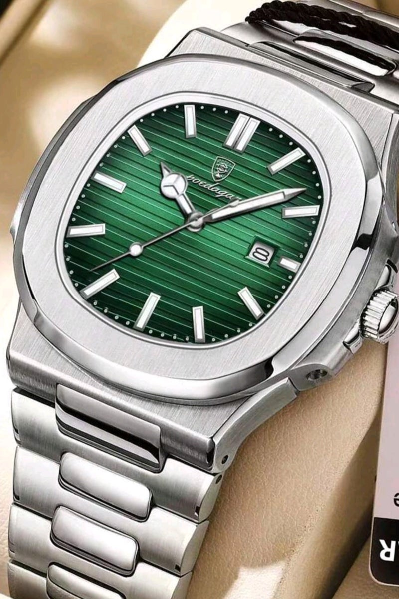 پوداجار ساعات رجالية كوارتز فاخرة عالية الجودة من الفولاذ المقاوم للصدأ | رياضية مقاومة للماء | تاريخ مضيء | شاشة مربعة ٤٠مم - Image 2